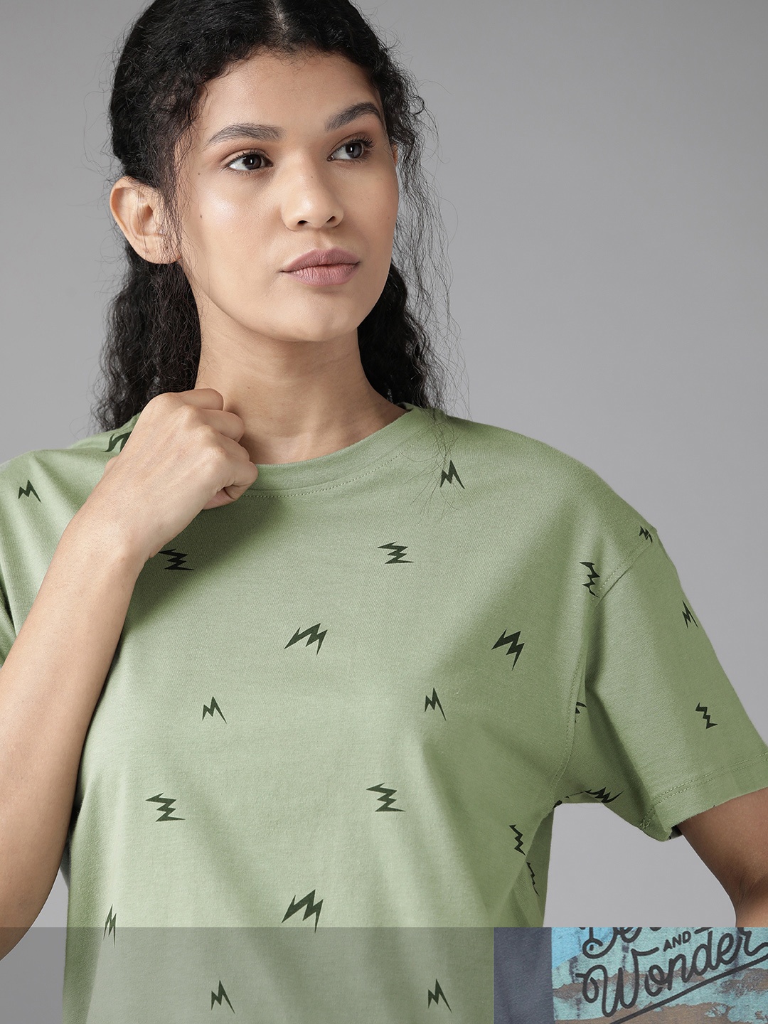 

Roadster Women Green & Blue Pack Of 2 Printed Round Neck T-shirts