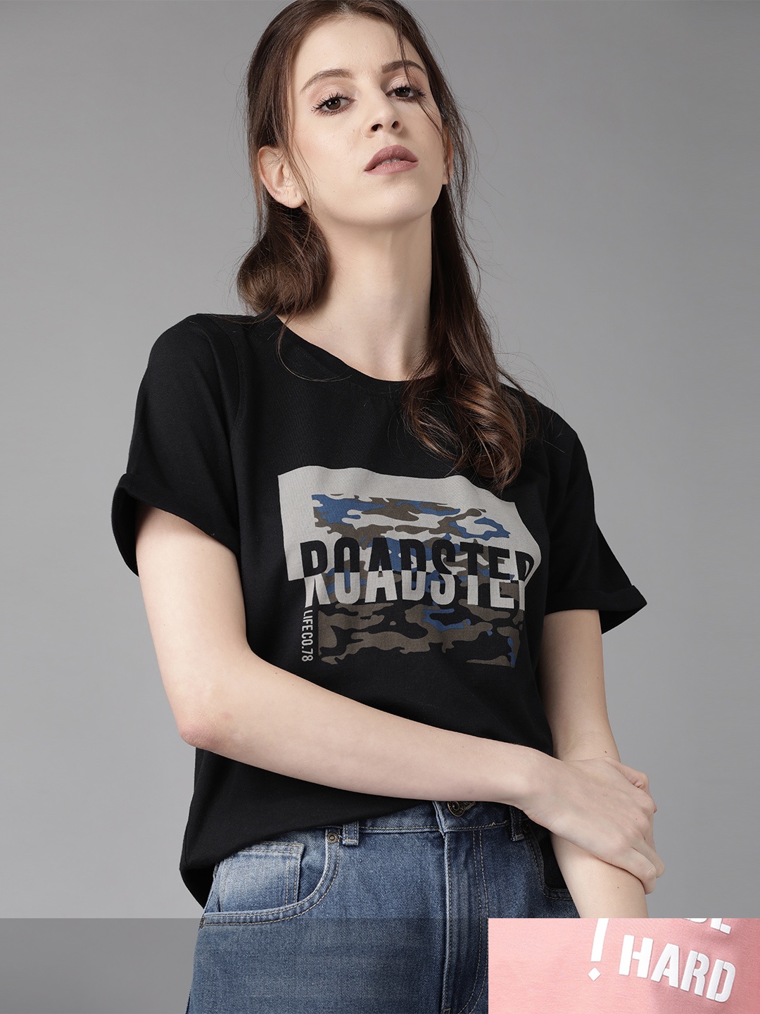 

Roadster Women Black & Pink Pack Of 2 Printed Round Neck T-shirts