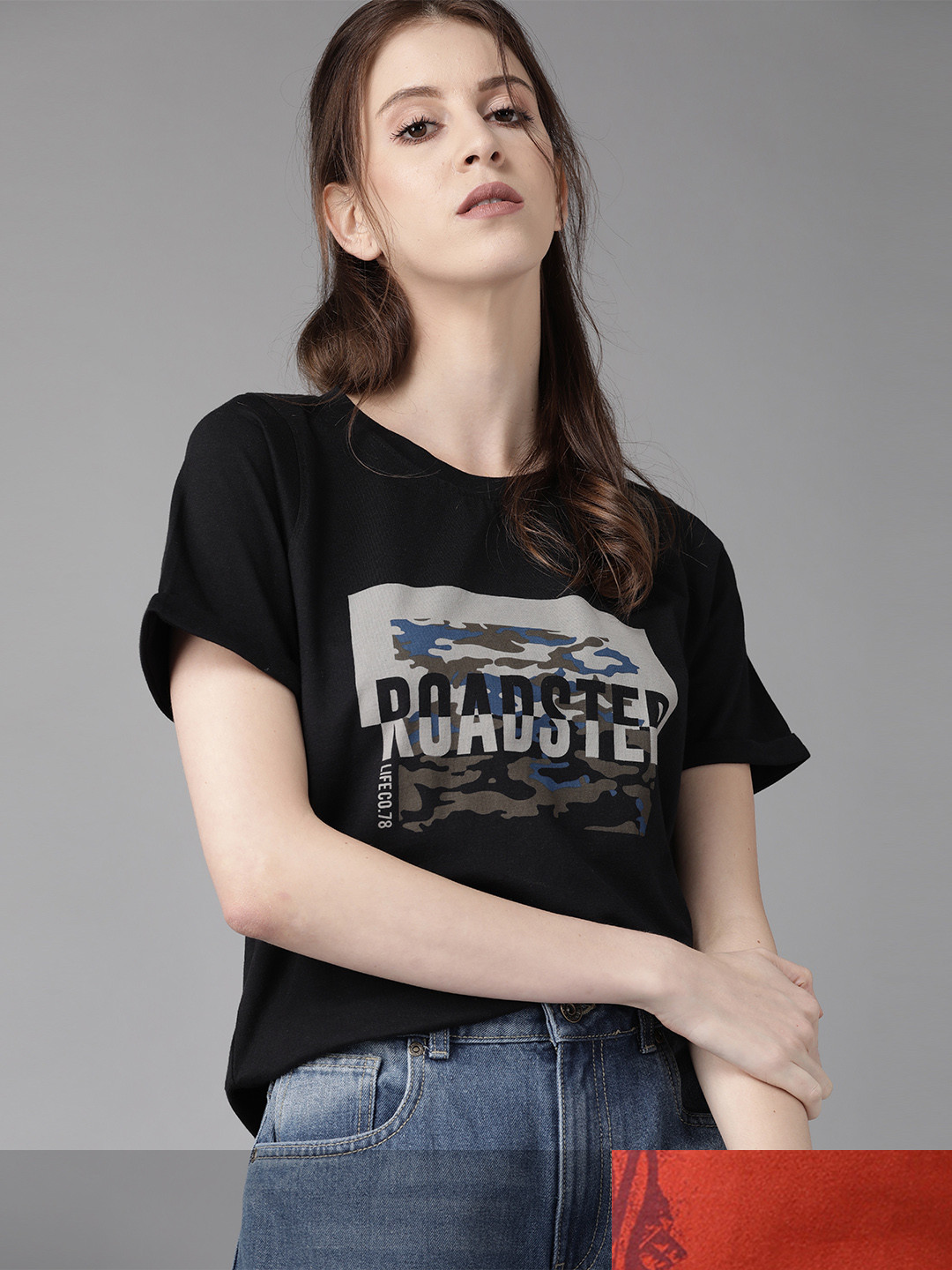 

Roadster Women Rust Brown & Black Pack Of 2 Printed Round Neck Knitted T-shirts