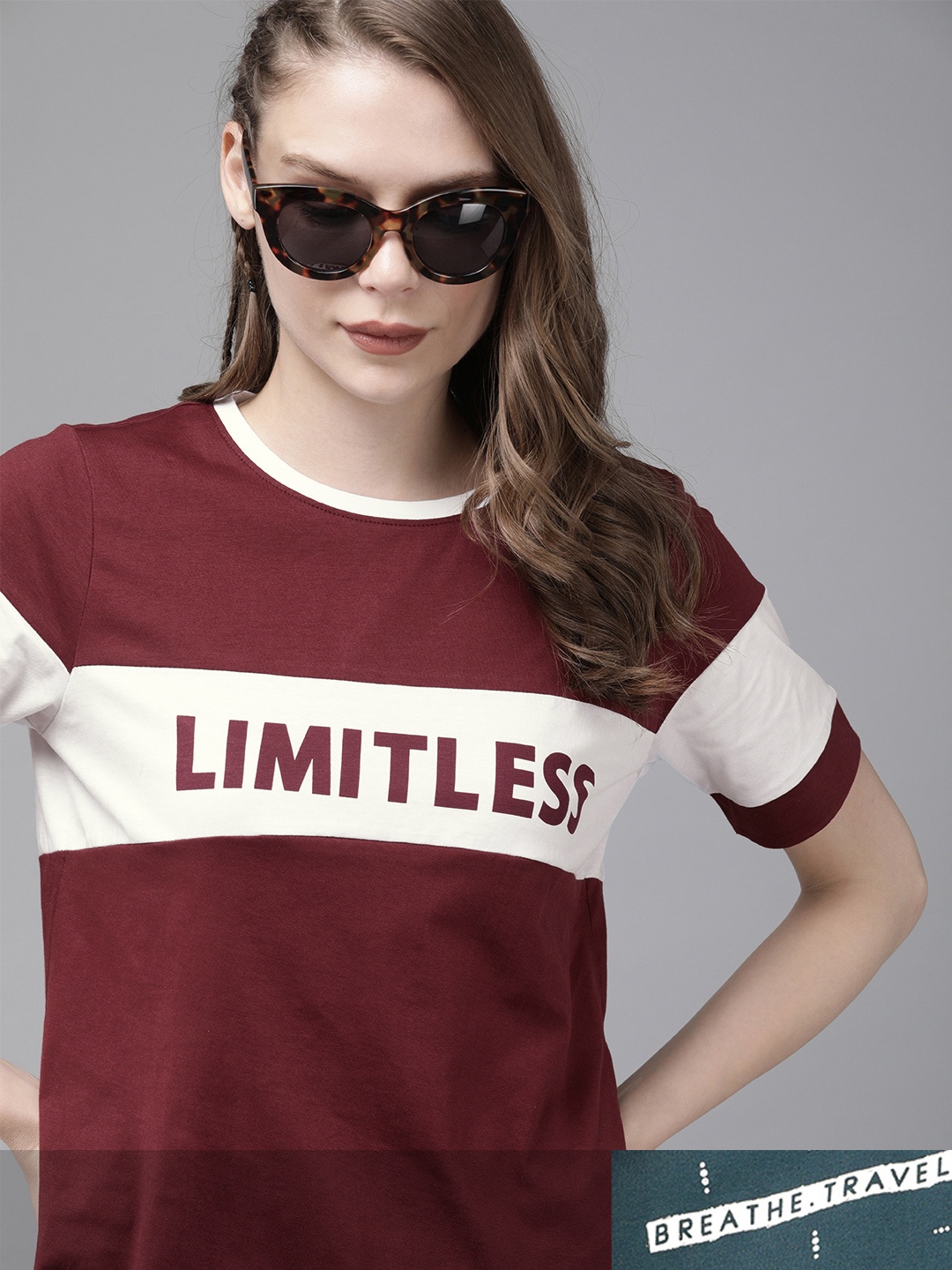 

Roadster Women Maroon & Teal Blue Pack Of 2 Printed Round Neck Regular Fit T-shirts