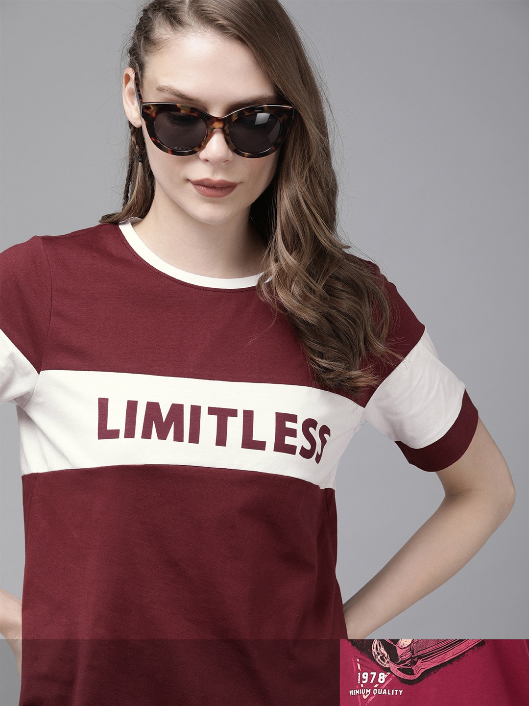

Roadster Women Maroon & Burgundy Pack Of 2 Printed Pure Cotton Regular Fit T-shirts