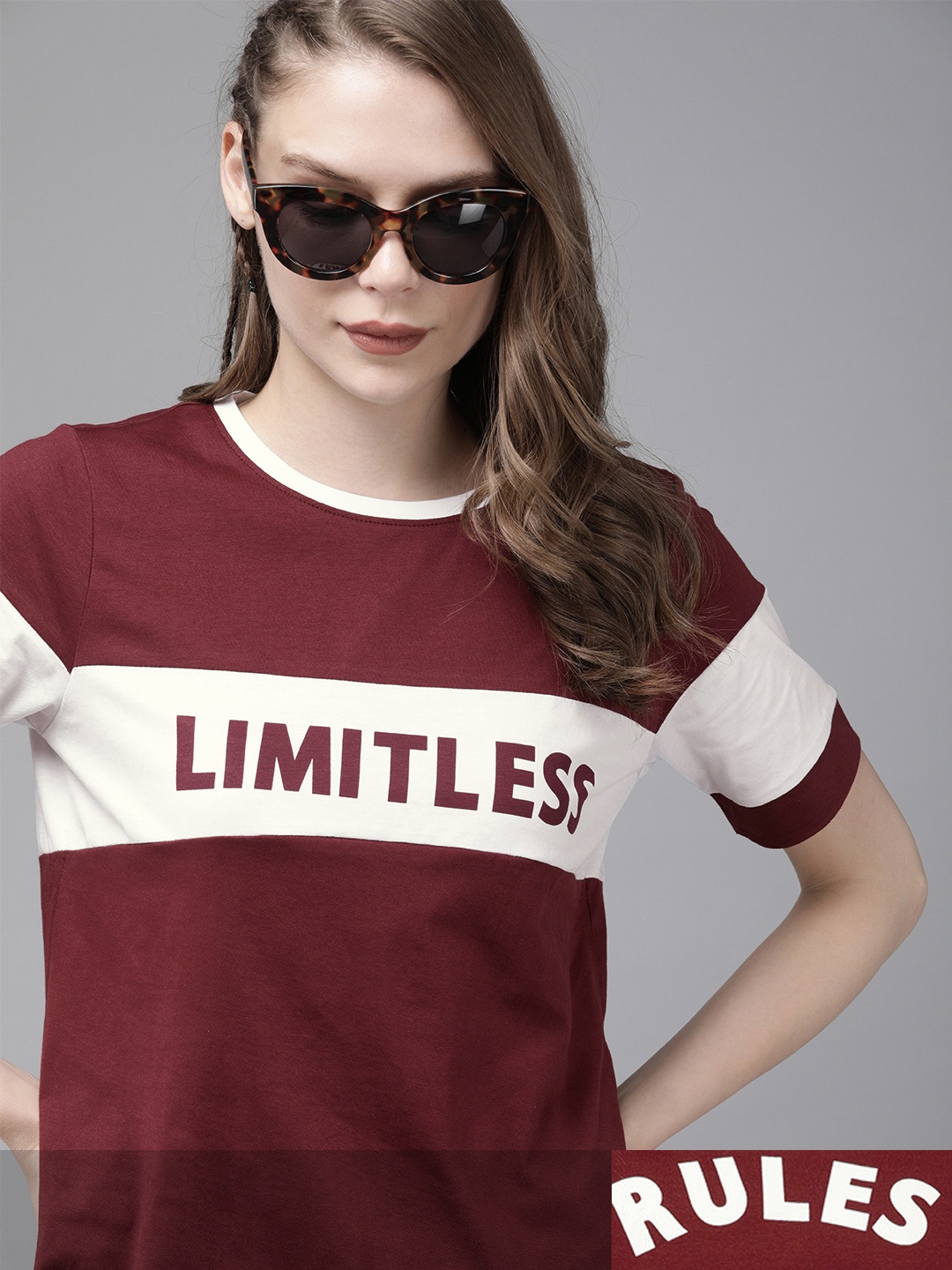

Roadster Women Maroon Pack Of 2 Typography Print Pure Cotton Round Neck T-shirts