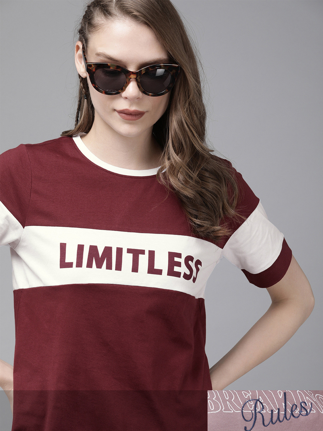 

Roadster Women Mauve Pink & Maroon Pack Of 2 Typography Print Pure Cotton T-shirts