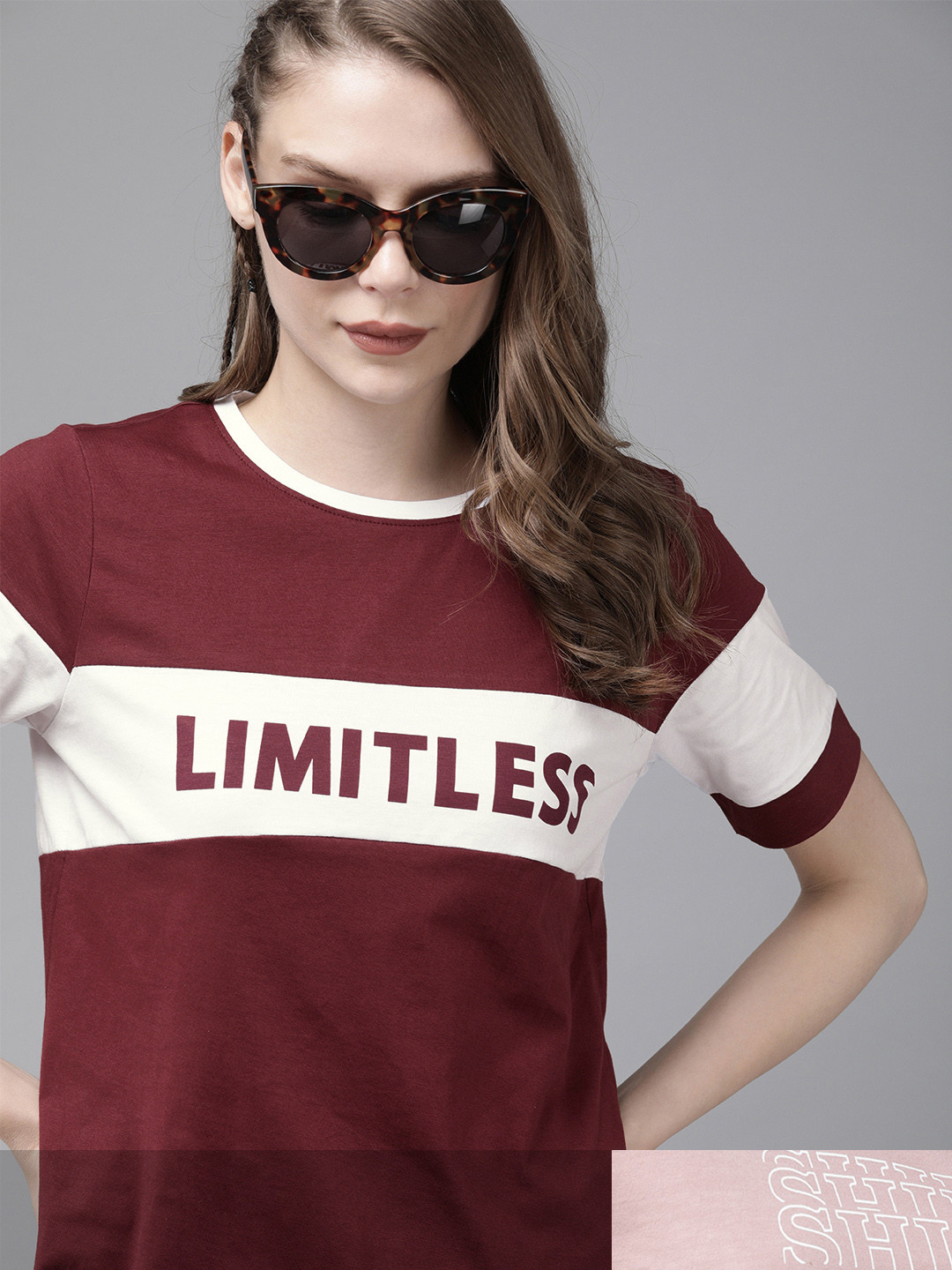 

Roadster Women Maroon & Dusty Pink Pack Of 2 Typography Print Pure Cotton T-shirts