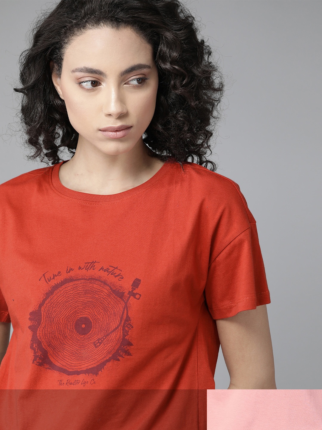

Roadster Women Rust Brown & Dusty Pink Pack Of 2 Printed Drop-Shoulder Sleeves T-shirts