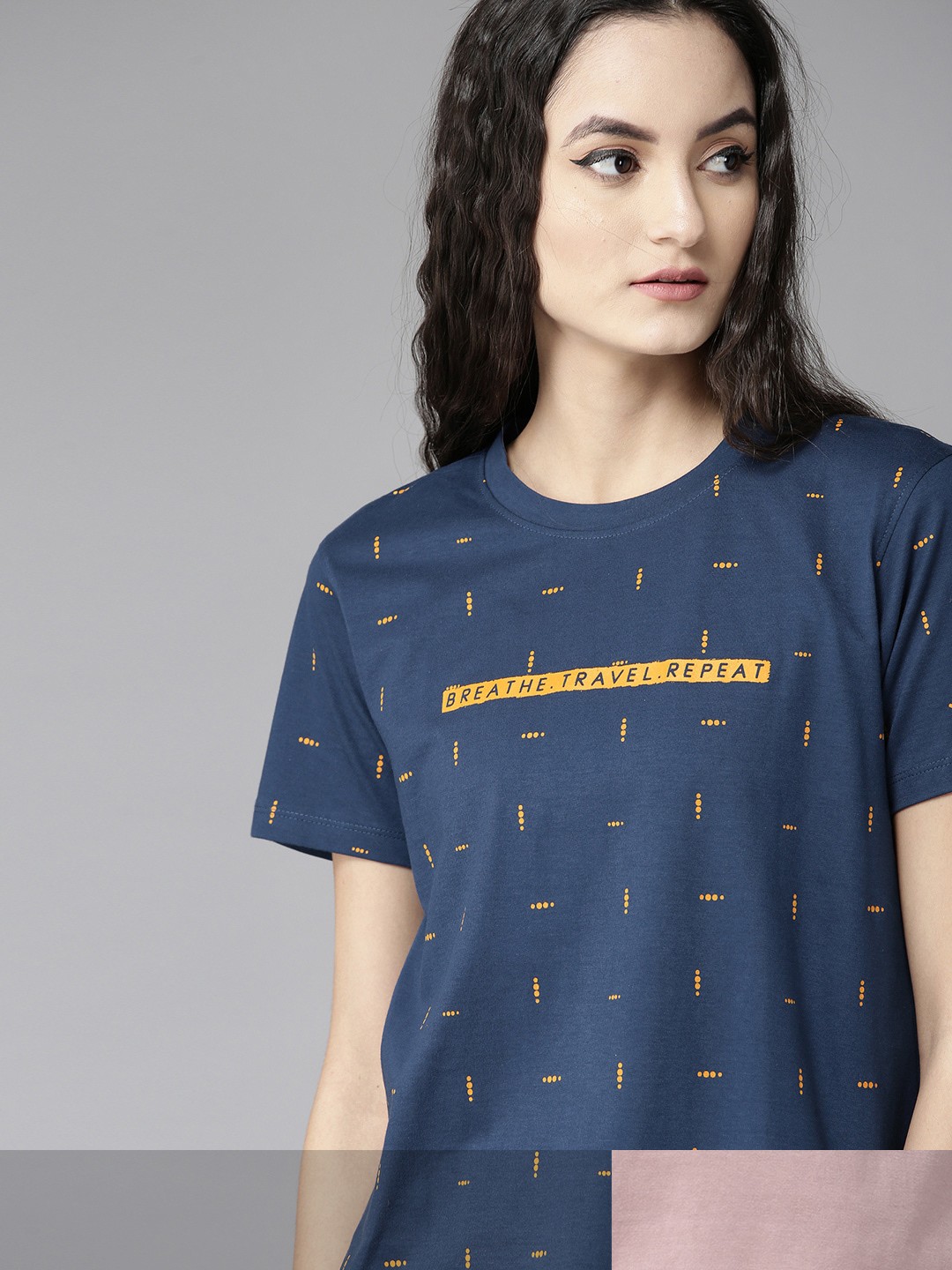 

Roadster Women Pack of 2 Pure Cotton Printed T-shirts, Navy blue