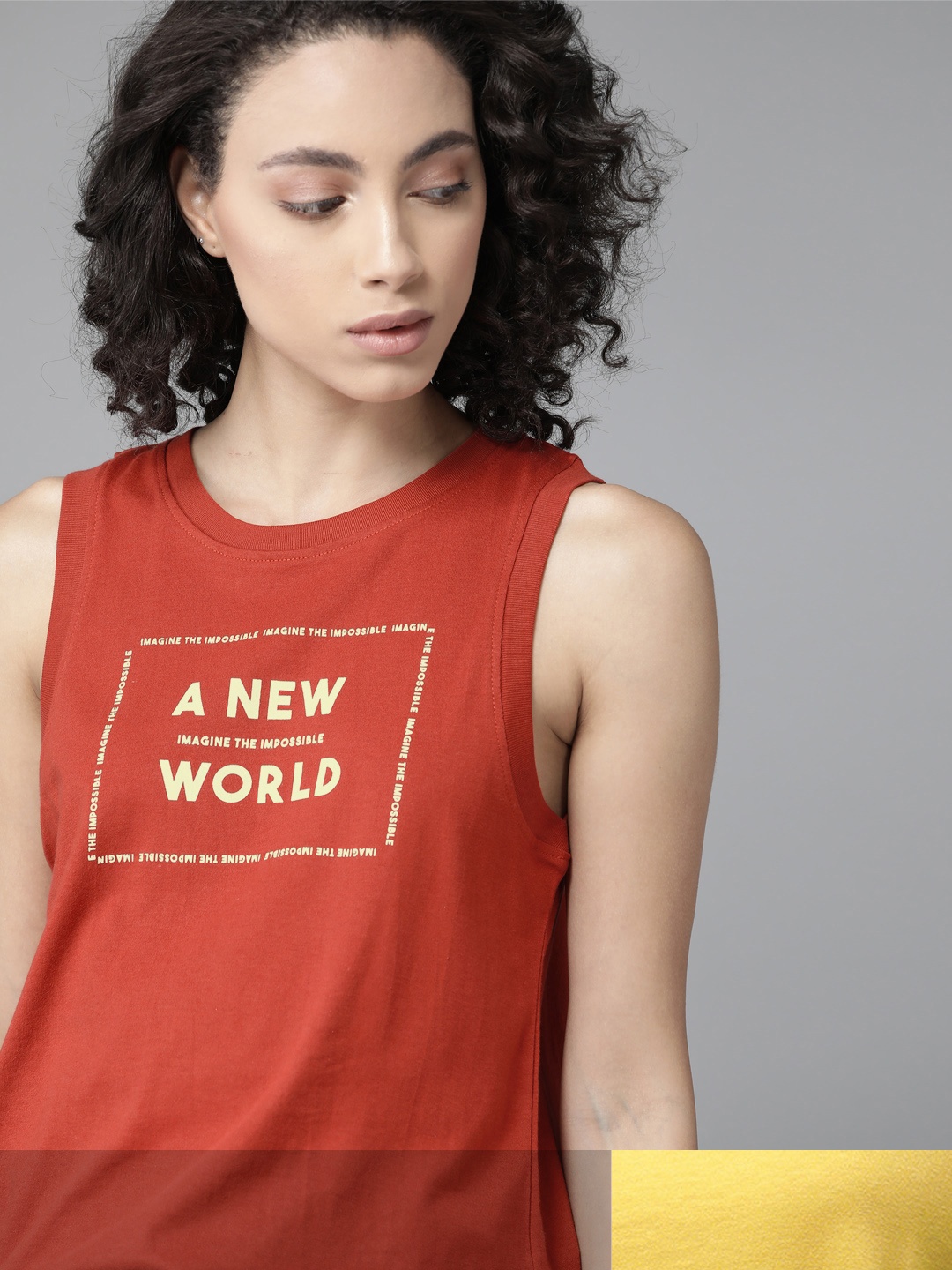 

Roadster Women Pack of 2 Pure Cotton Printed T-shirts, Rust