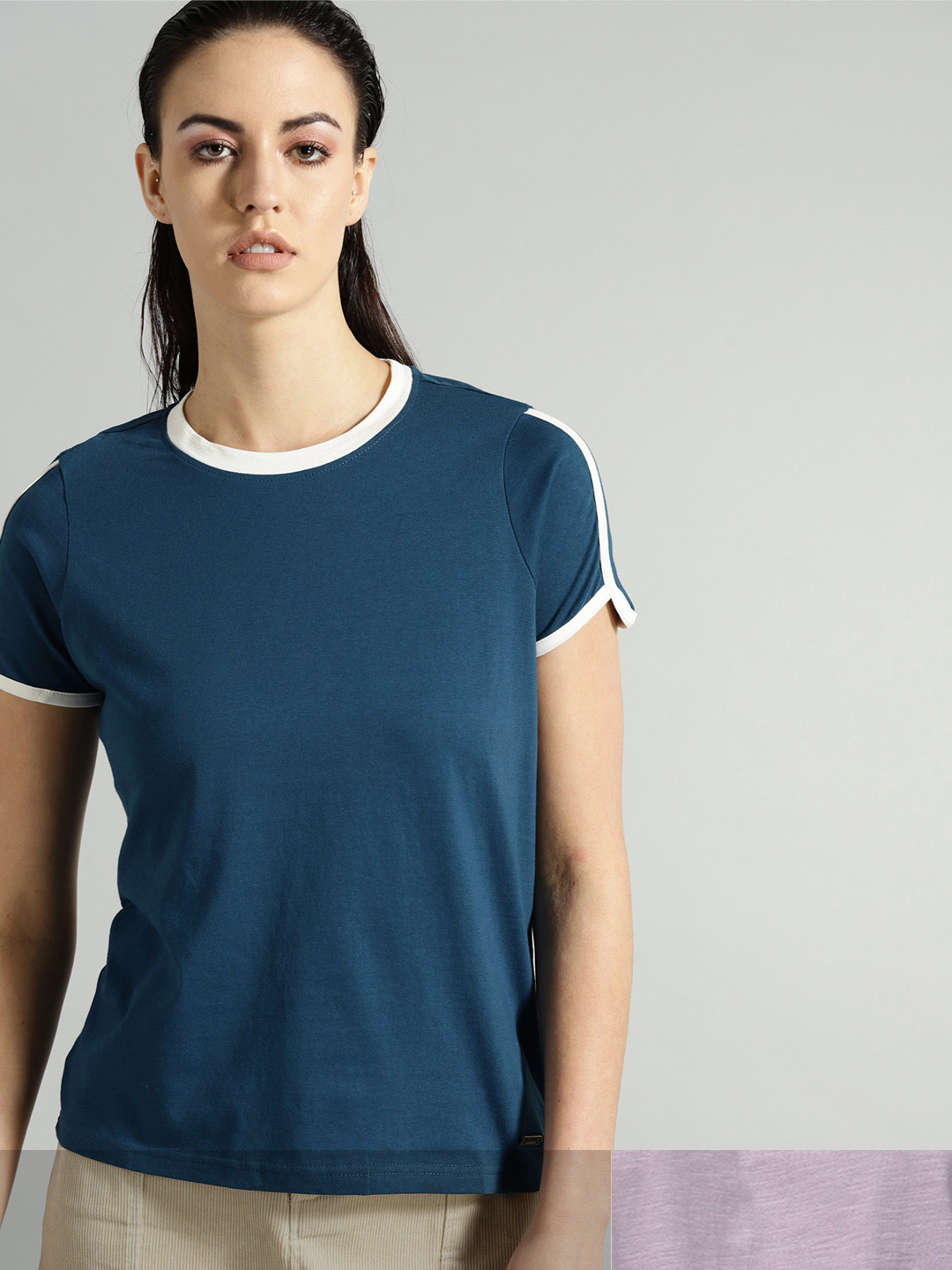 

Roadster Women Pack of 2 Solid T-shirts, Teal