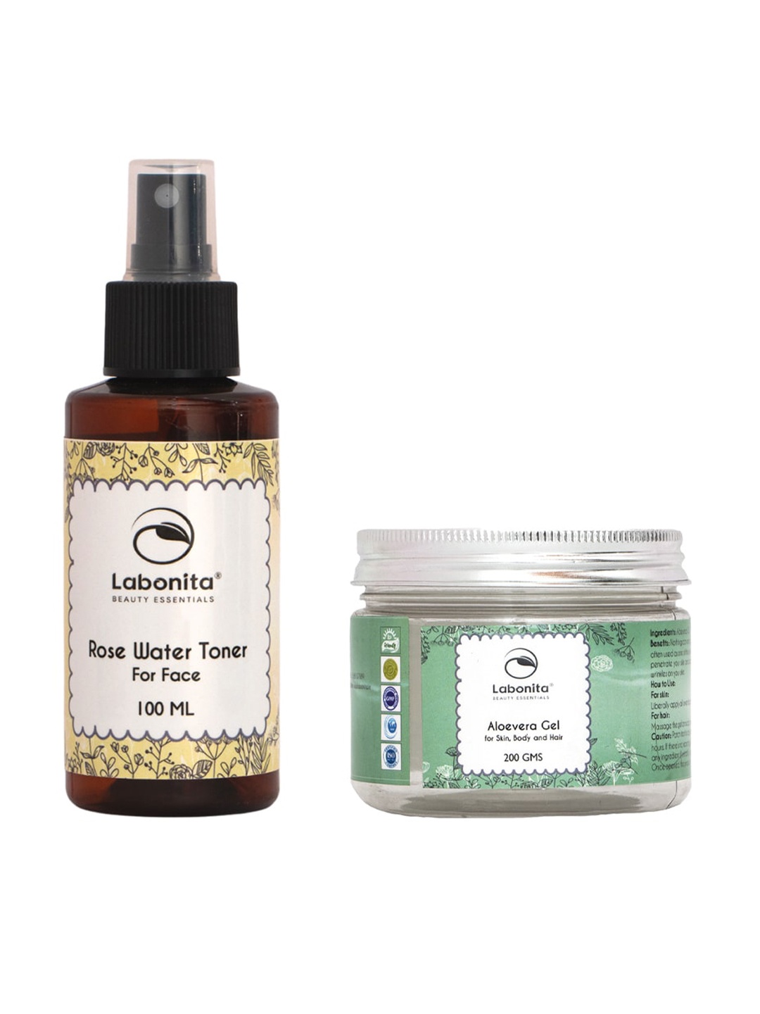 

Labonita Set of Rose Water Toner 100 ml & Aloe Vera Gel 200 g, Green
