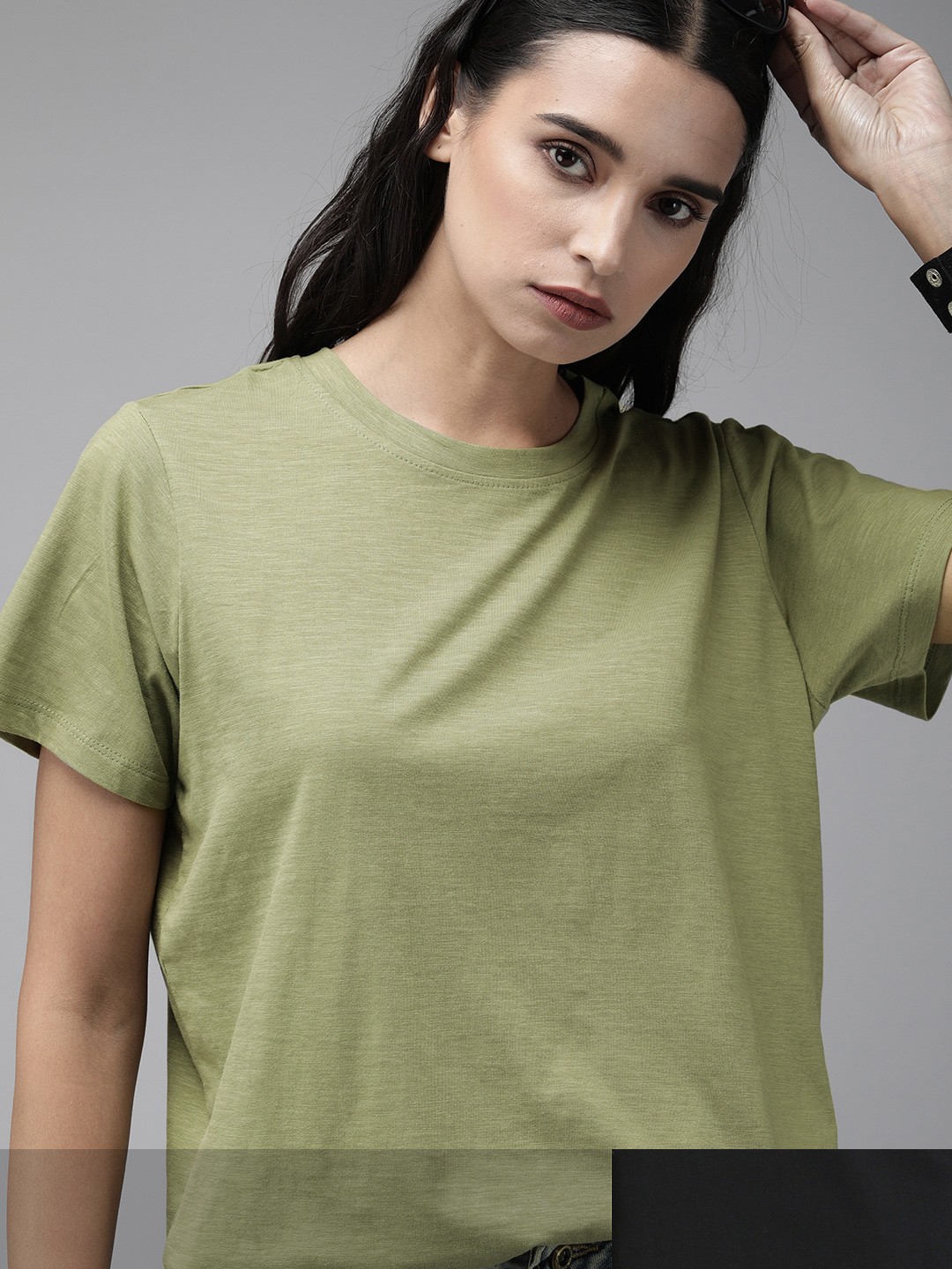 

Roadster Women Pack of 2 Solid T-shirts, Olive