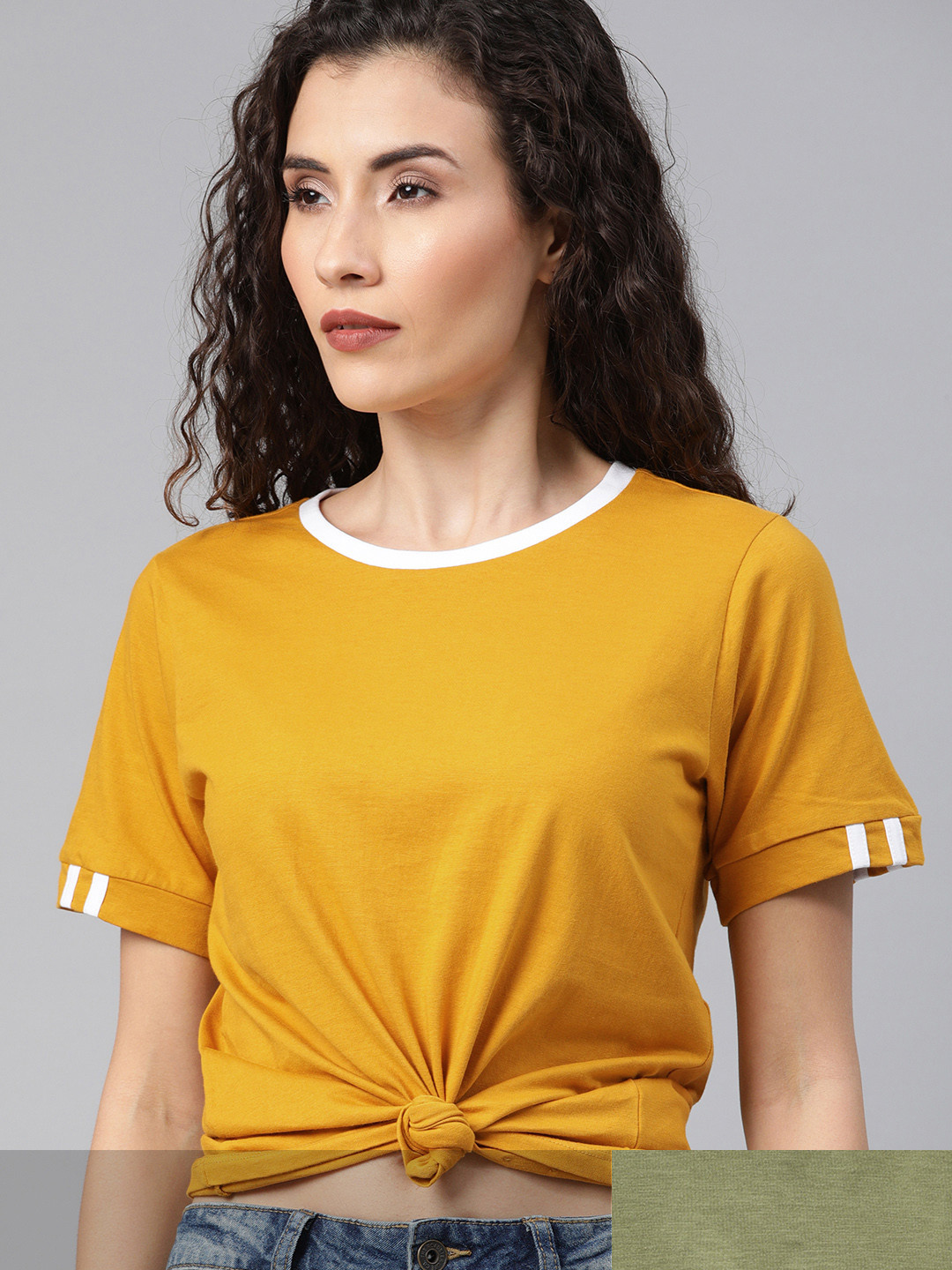 

Roadster Women Pack of 2 Solid T-shirts, Mustard