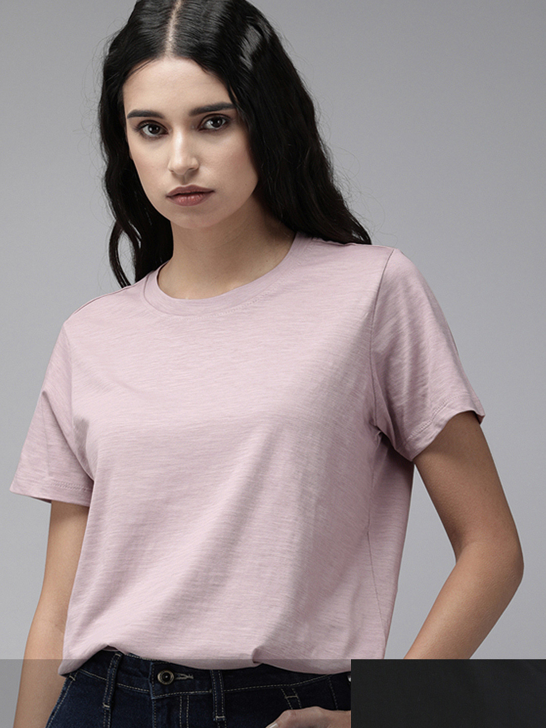

Roadster Women Pack of 2 Pure Cotton Solid T-shirts, Mauve