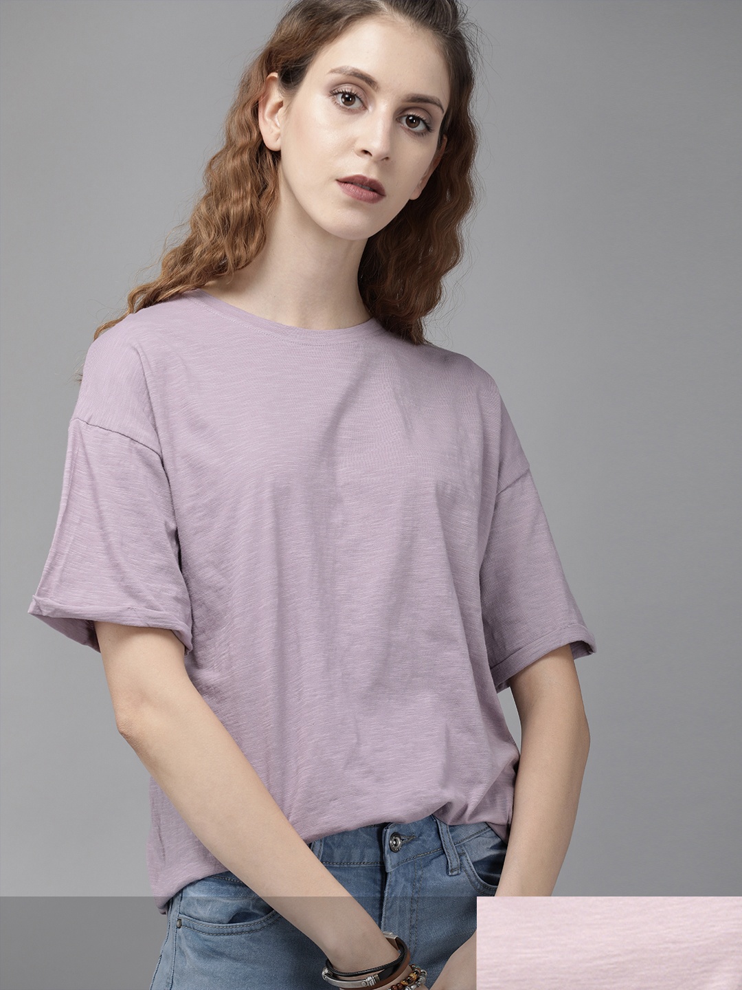 

Roadster Women Pack of 2 Solid T-shirts, Purple