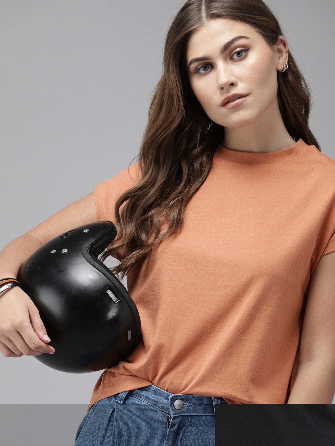 

Roadster Women Set Of 2 Solid Round Neck Pure Cotton T-shirt, Rust