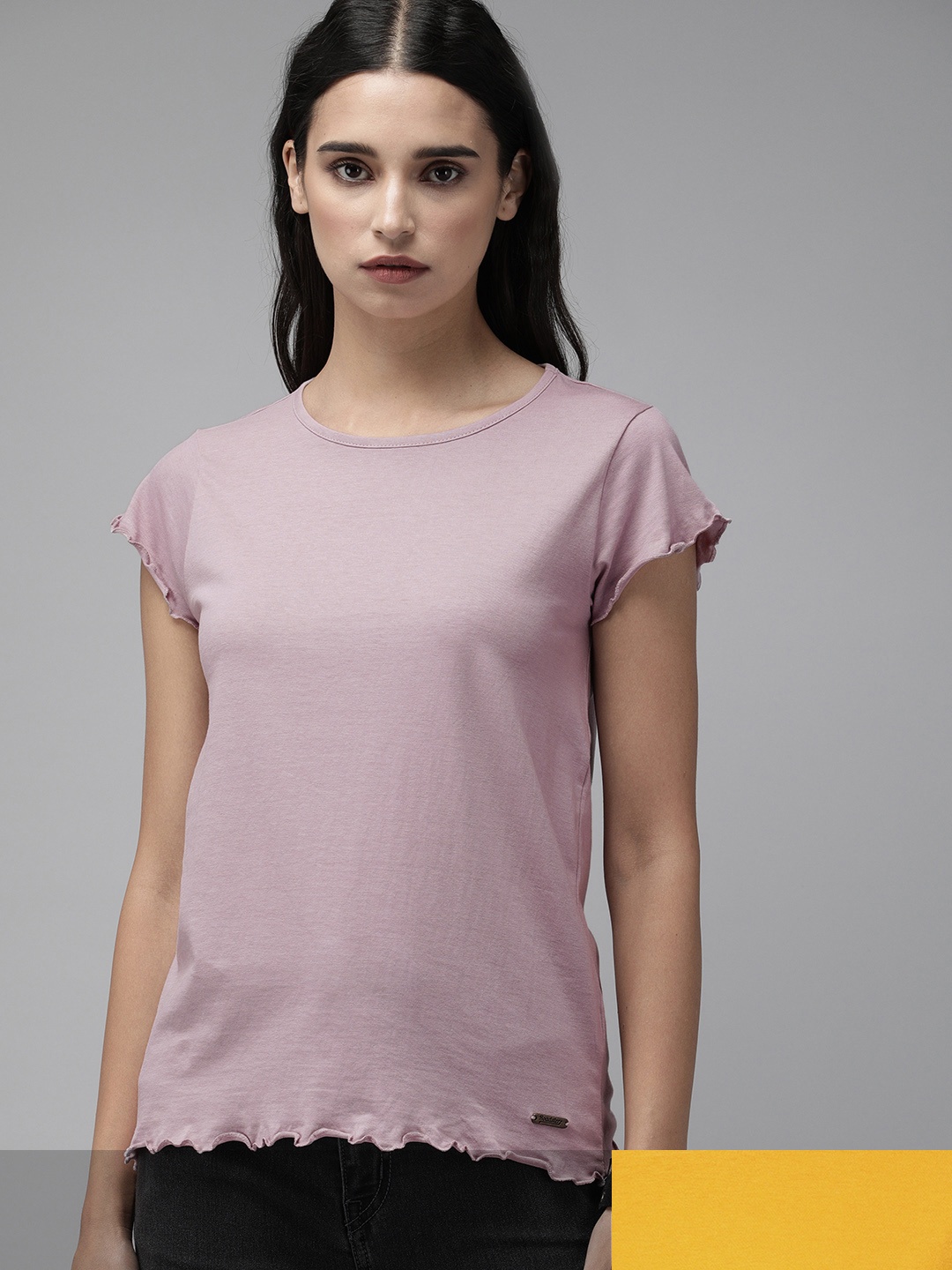 

Roadster Women Pack of 2 Pure Cotton T-shirts, Mustard