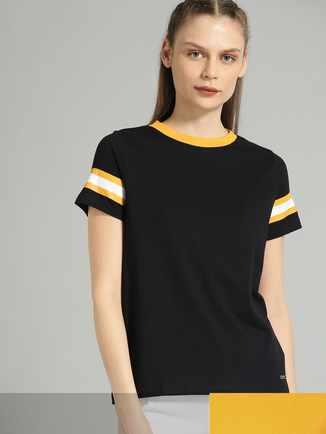 

Roadster Women Pack of 2 Pure Cotton T-shirts, Mustard