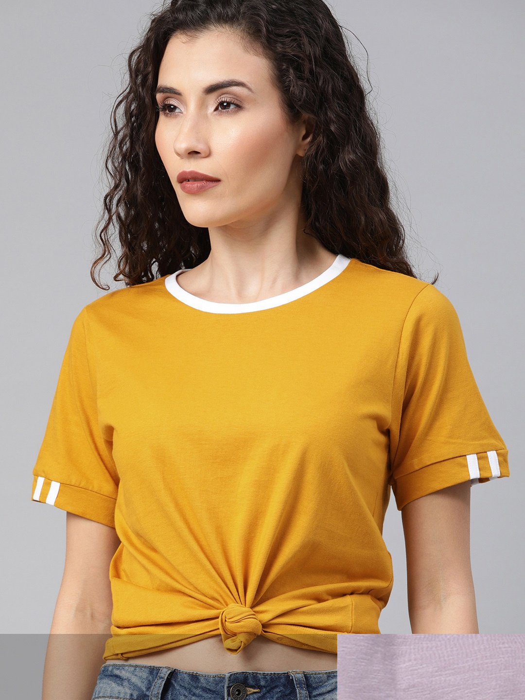 

Roadster Women Pack of 2 Pure Cotton T-shirts, Mustard