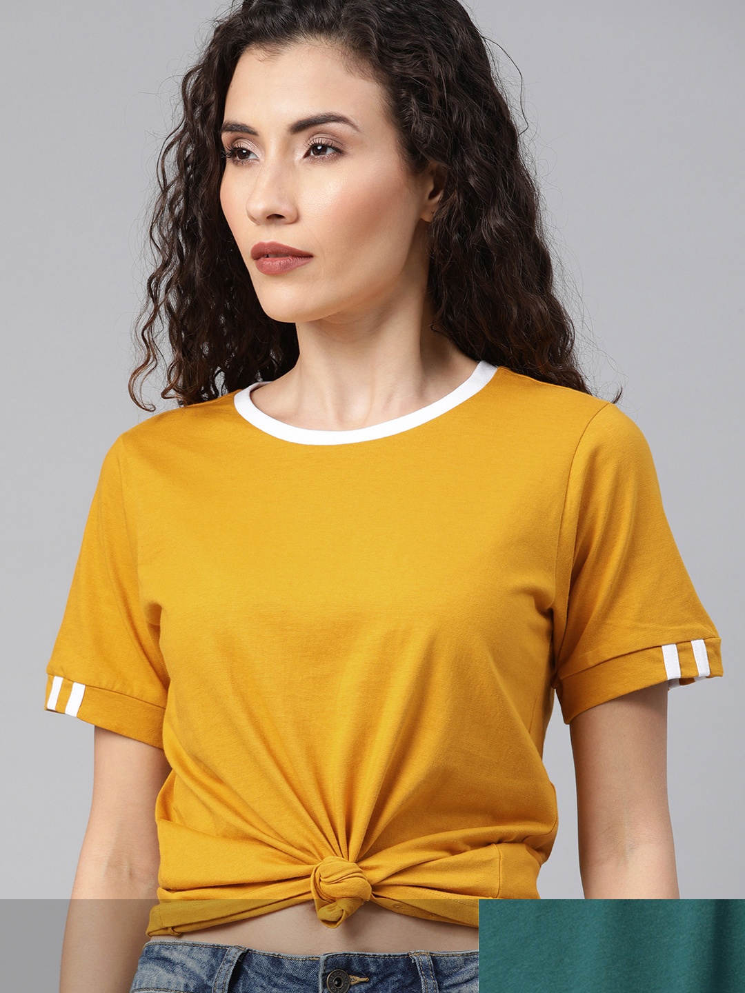 

Roadster Women Pack of 2 Pure Cotton T-shirts, Mustard