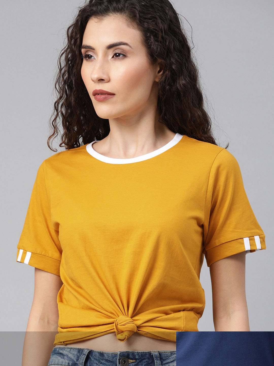 

Roadster Women Pack of 2 Pure Cotton T-shirts, Mustard