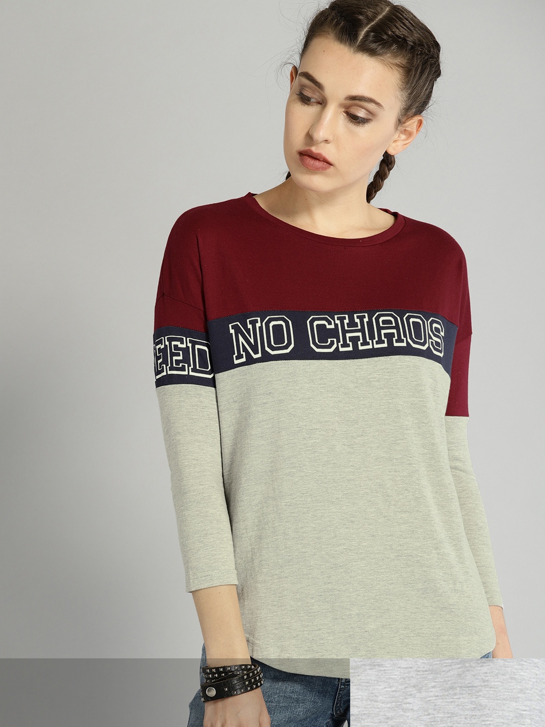 

Roadster Women Pack of 2 Pure Cotton T-shirts, Maroon