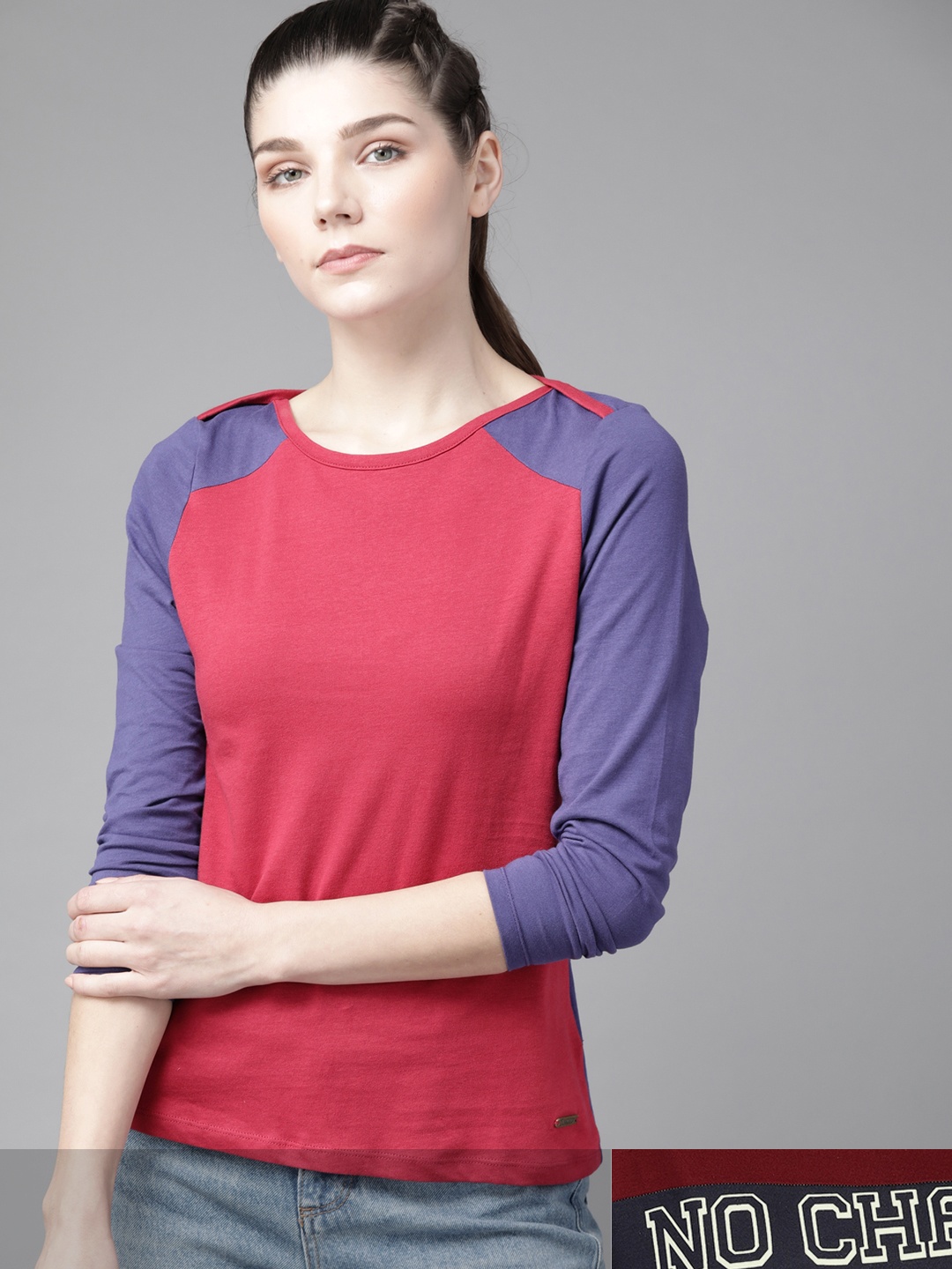 

Roadster Women Pack of 2 Pure Cotton T-shirts, Maroon