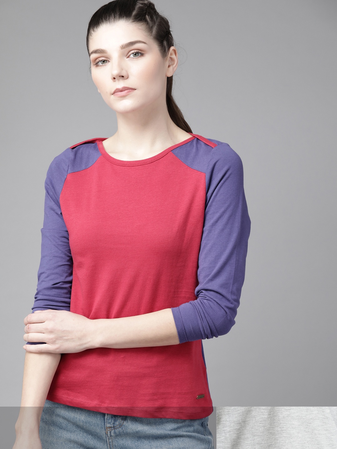 

Roadster Women Pack of 2 Pure Cotton Colourblocked T-shirts, Grey