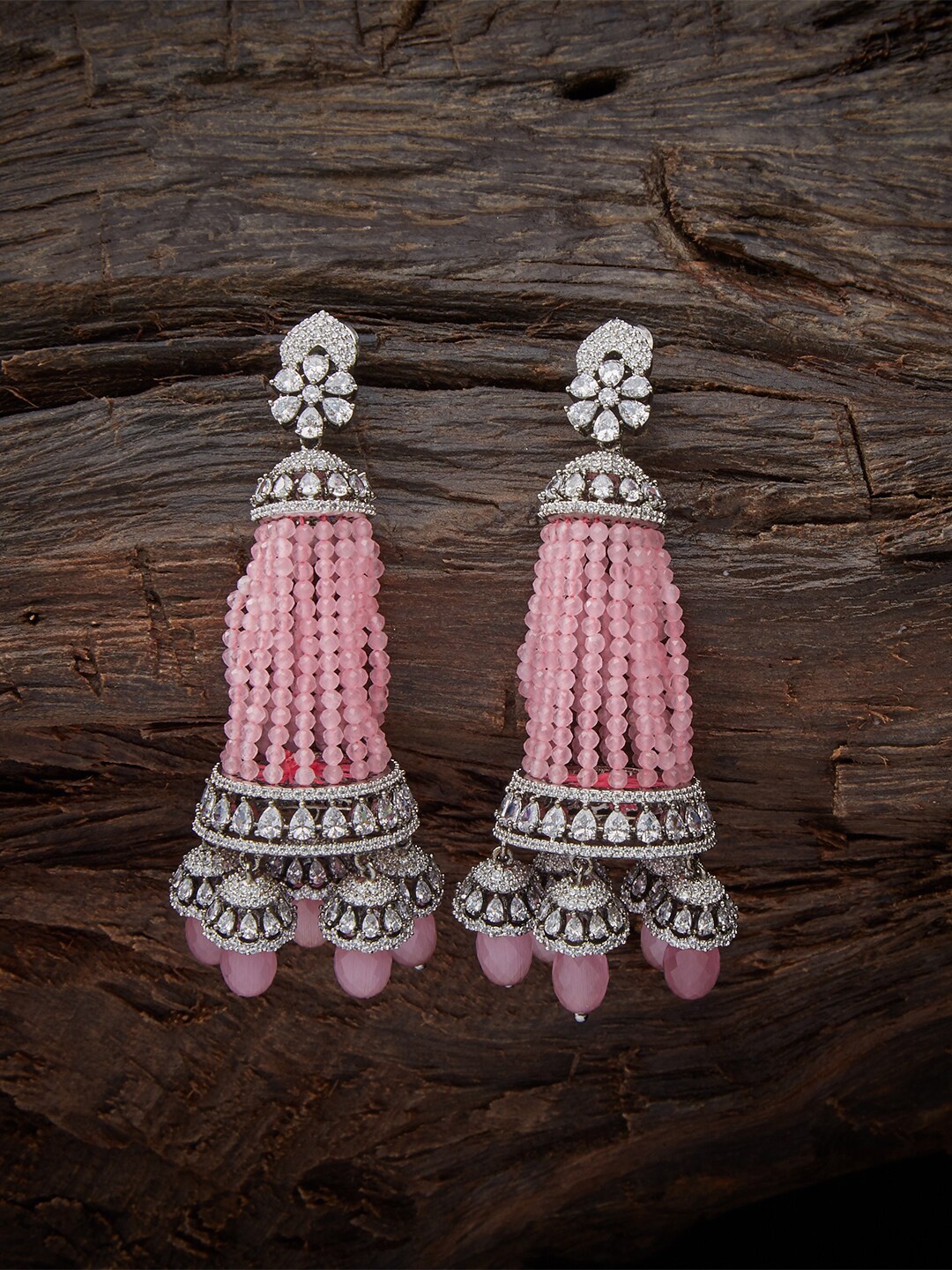 

Kushal's Fashion Jewellery Pink & White Contemporary Jhumkas Earrings