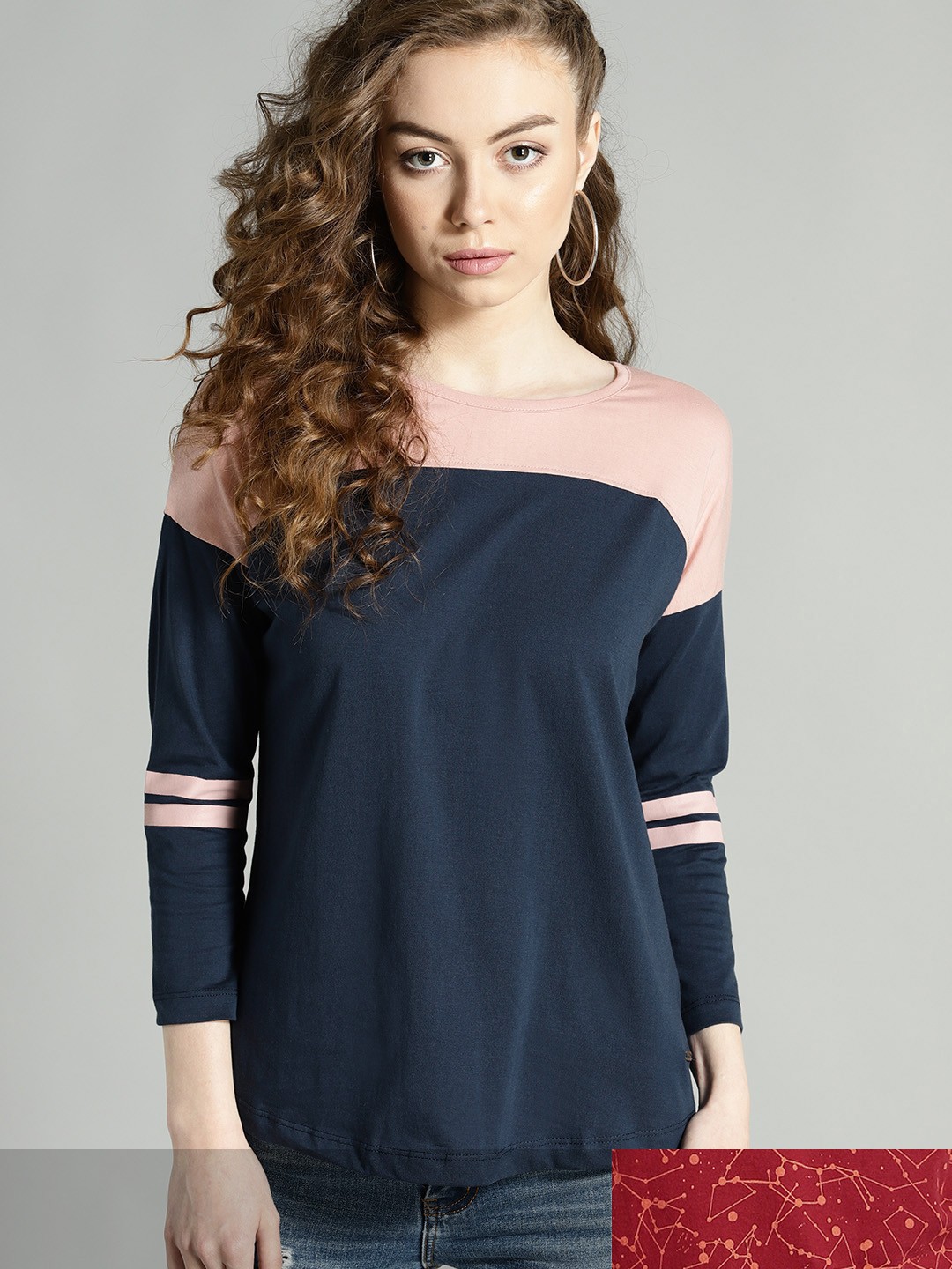 

Roadster Women Set Of 2 Pure Cotton T-shirts, Navy blue
