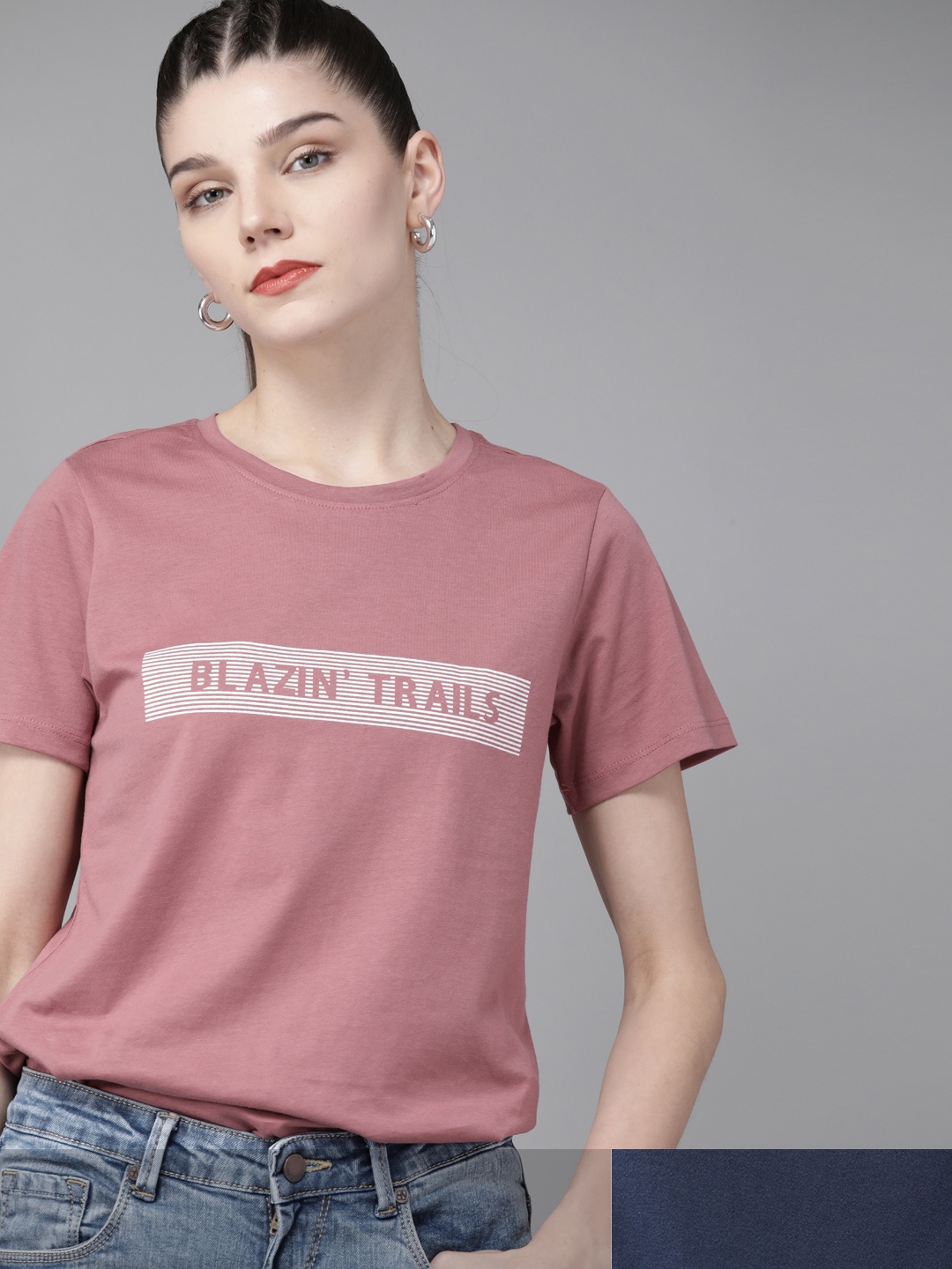 

Roadster Women Set Of 2 Printed Pure Cotton T-shirts, Rose