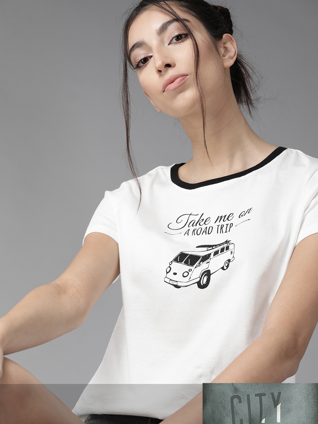 

Roadster Women Pack of 2 Pure Cotton Typography Print T-shirts, White