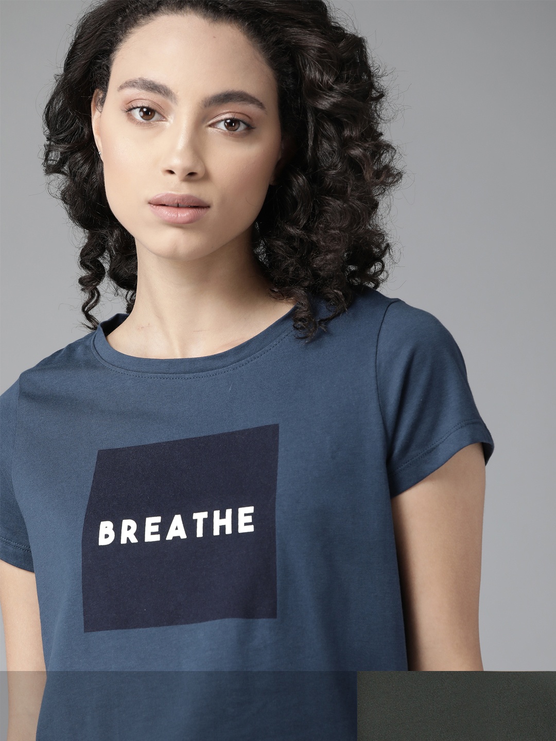 

Roadster Women Set Of 2 Printed Pure Cotton T-shirts, Navy blue