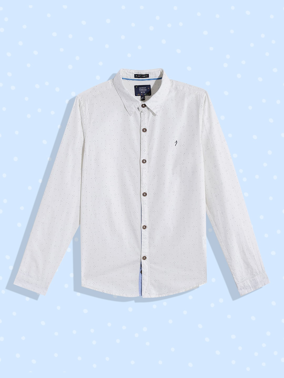 

Indian Terrain Boys White & Navy Blue Printed Pure Cotton Casual Shirt
