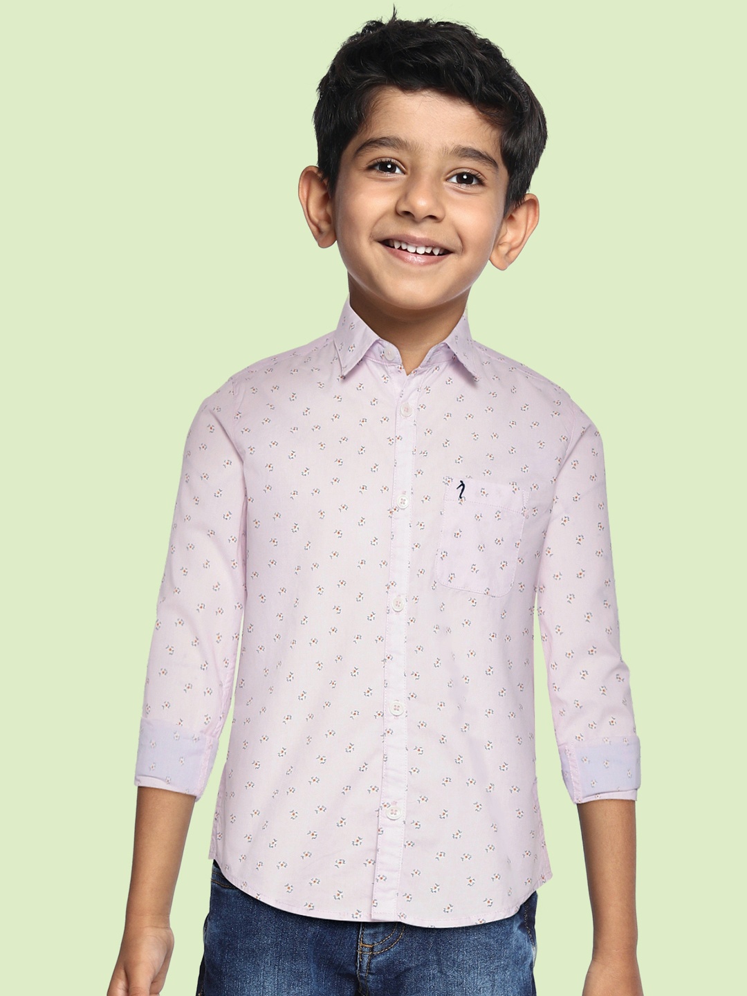 

Indian Terrain Boys Pink & Blue Ditsy Floral Printed Cotton Casual Shirt