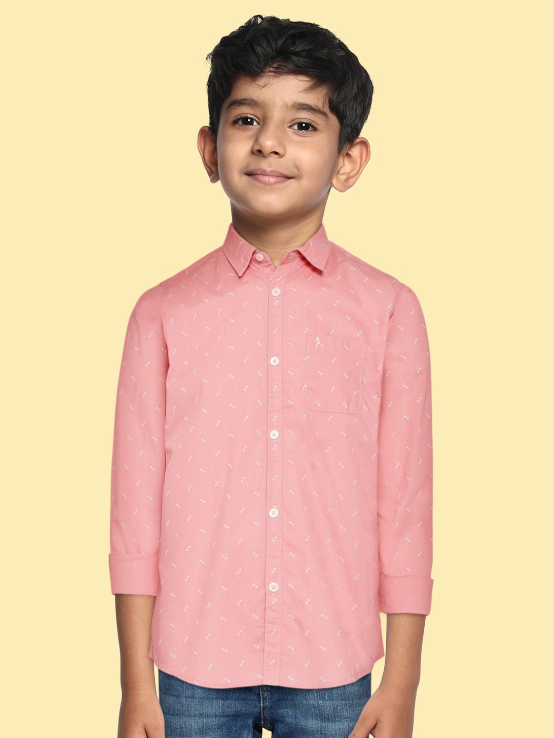 

Indian Terrain Boys Peach-Coloured & White Geometric Print Pure Cotton Casual Shirt