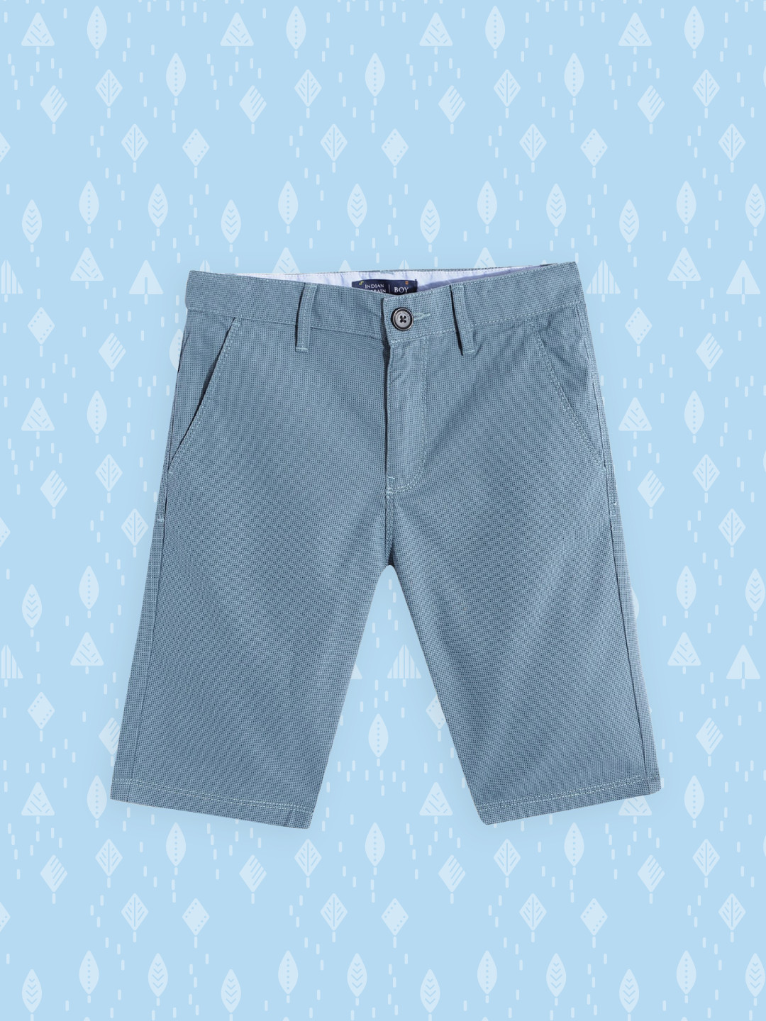 

Indian Terrain Boys Blue Printed Pure Cotton Chino Shorts