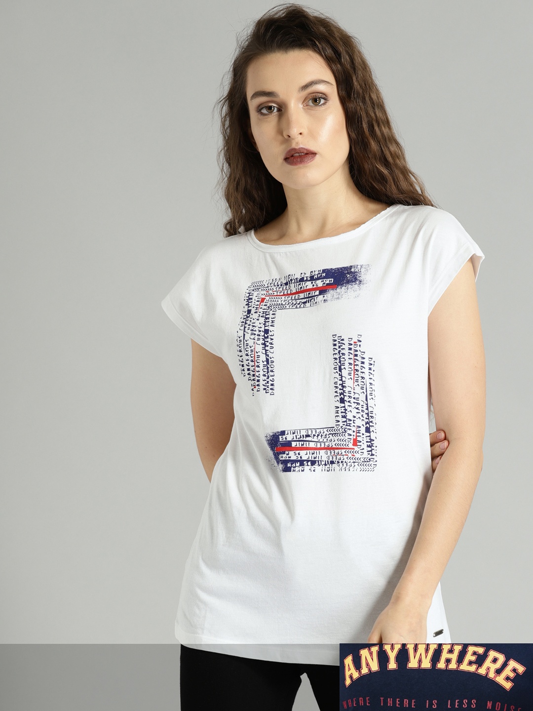 

Roadster Women Pack of 2 Pure Cotton Typography Print T-shirts, White