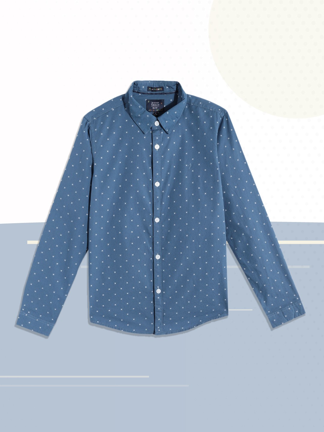 

Indian Terrain Boys Blue & White Pure Cotton Casual Shirt