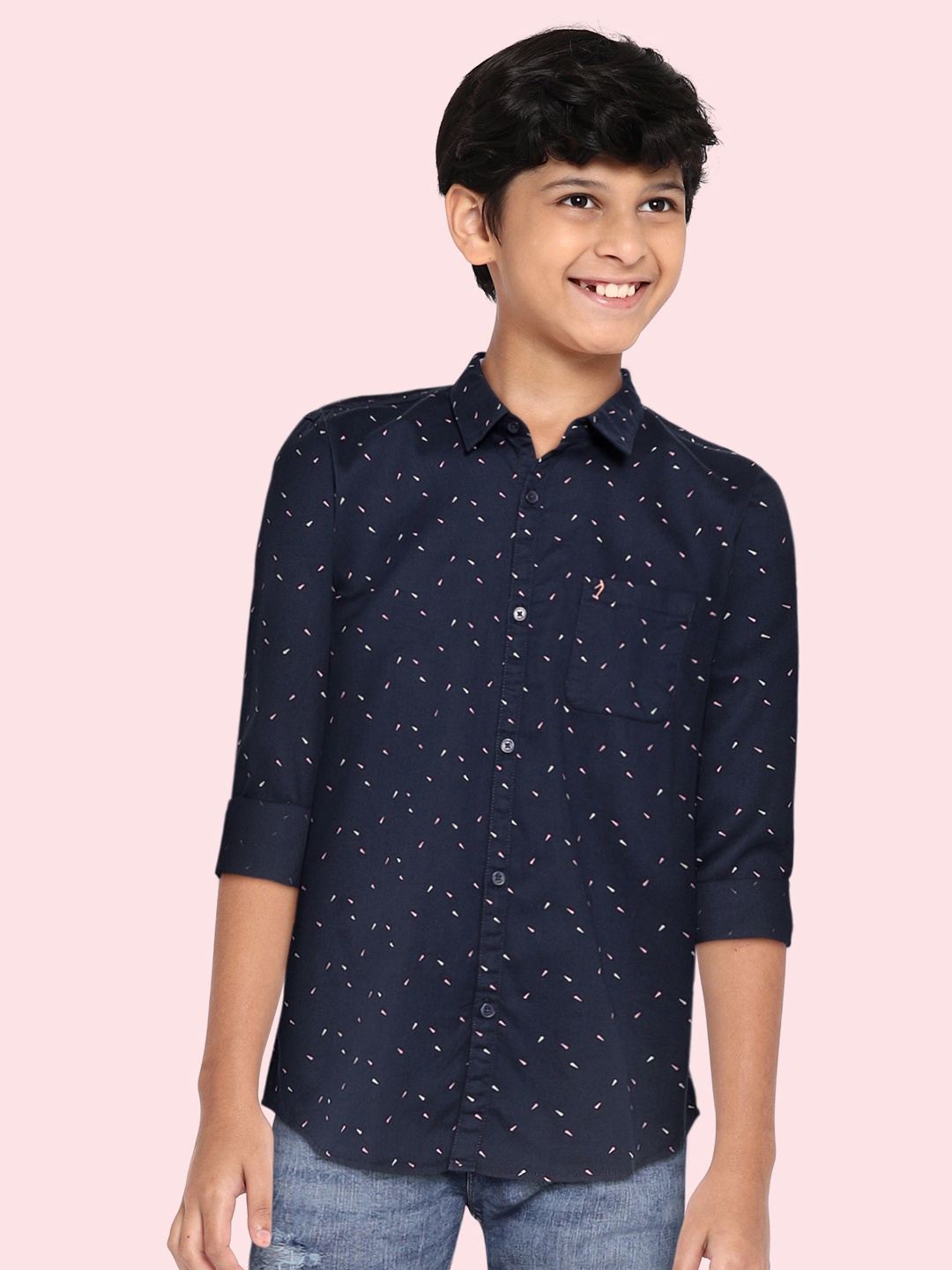 

Indian Terrain Boys Navy Blue & White Ditsy Printed Cotton Casual Shirt