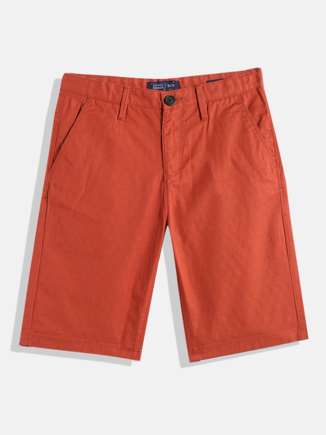 

Indian Terrain Boys Self Design Regular Fit Mid-Rise Shorts, Rust