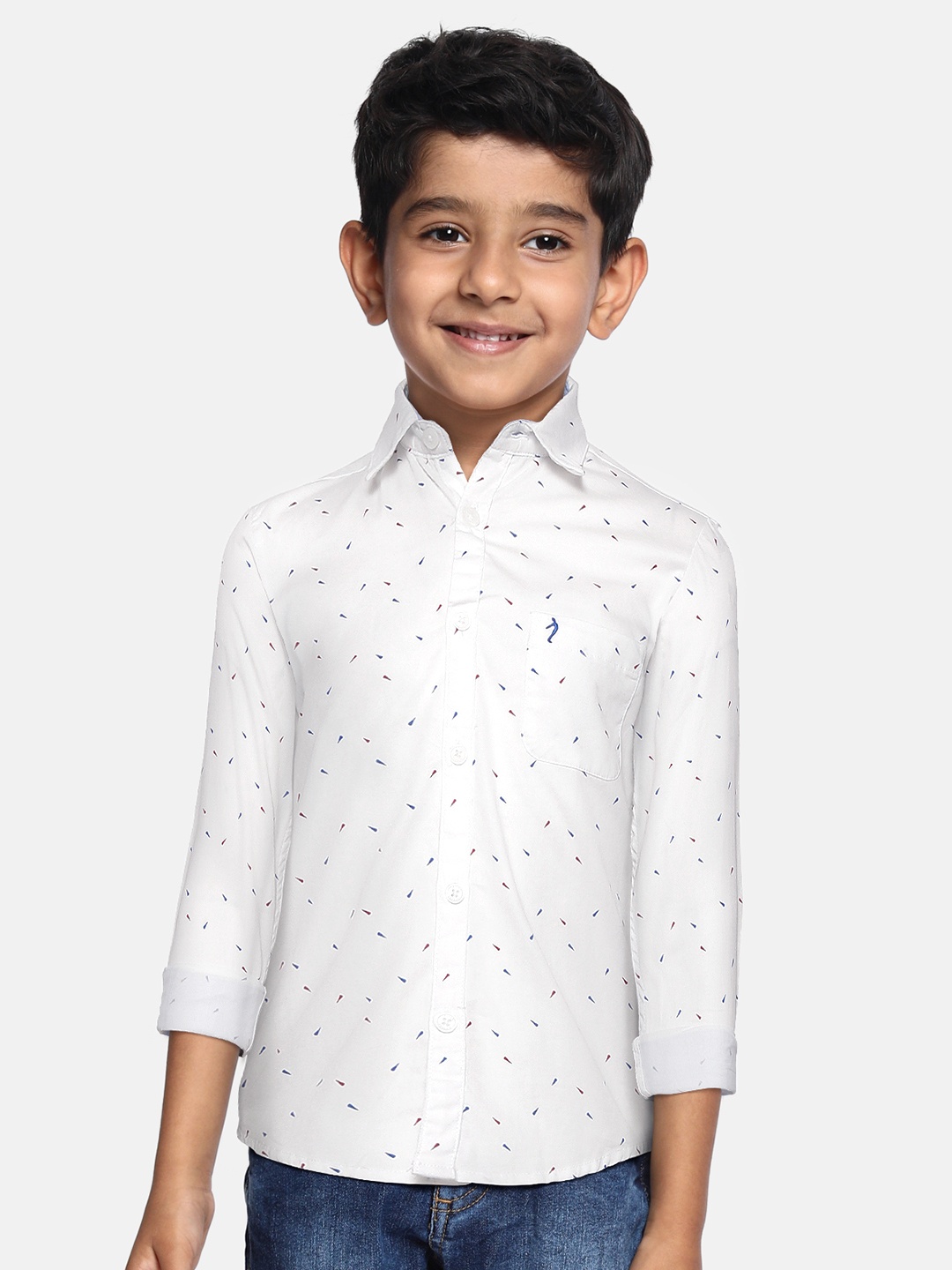 

Indian Terrain Boys White & Blue Printed Pure Cotton Casual Shirt