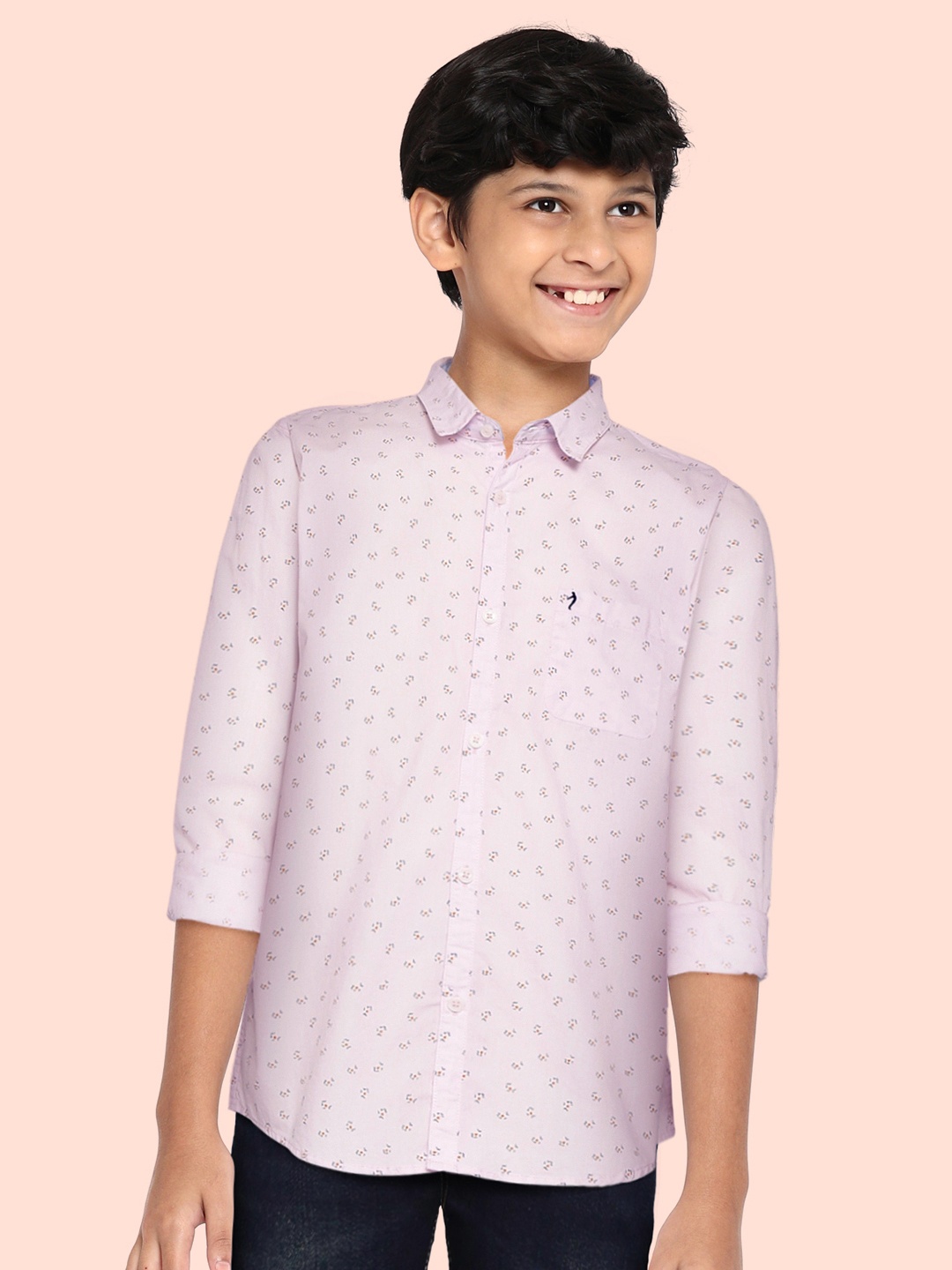 

Indian Terrain Boys Pink & Blue Ditsy Floral Printed Cotton Casual Shirt
