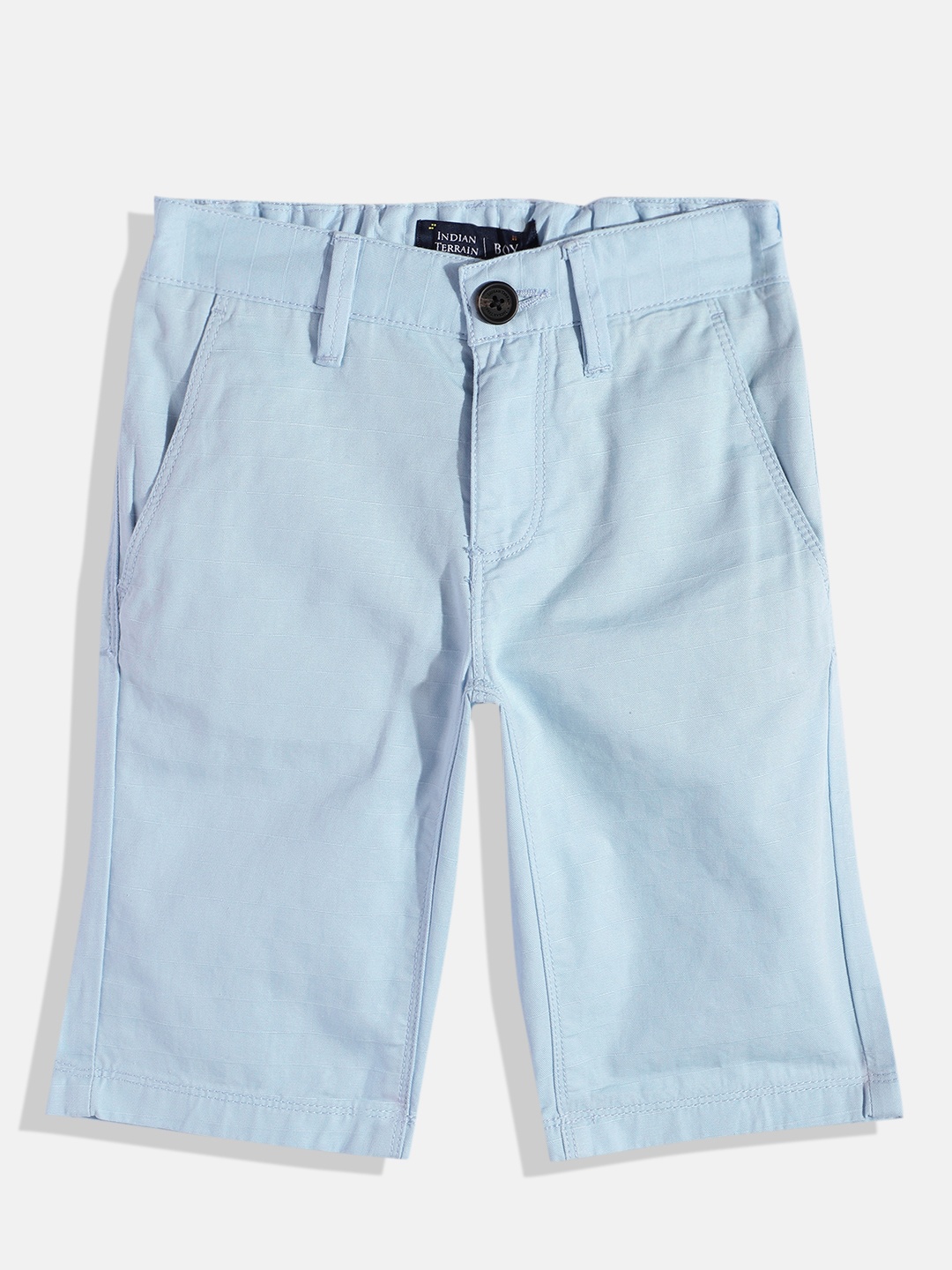 

Indian Terrain Boys Self Striped Pure Cotton Chino Shorts, Blue