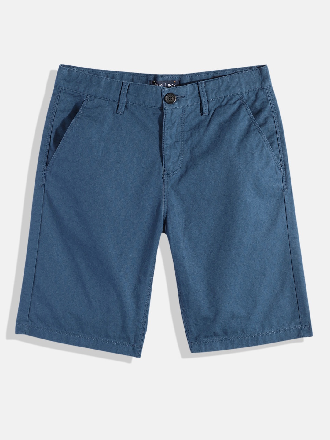 

Indian Terrain Boys Self Striped Pure Cotton Chino Shorts, Teal