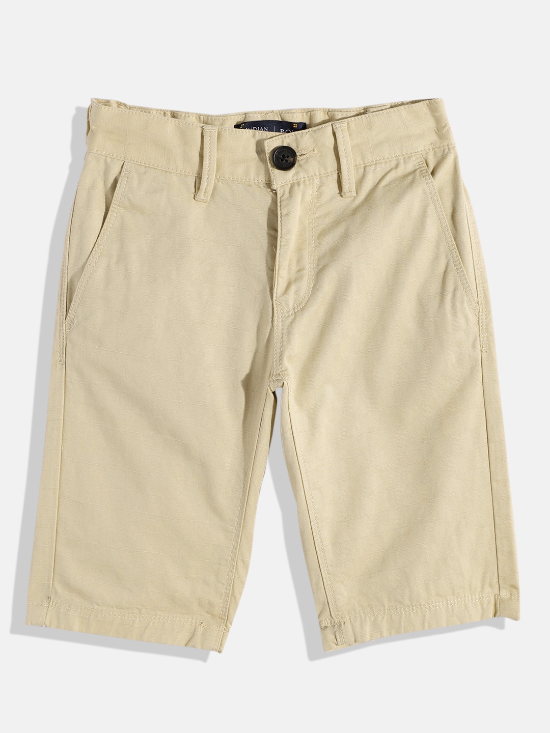 

Indian Terrain Boys Self Striped Pure Cotton Chino Shorts, Beige