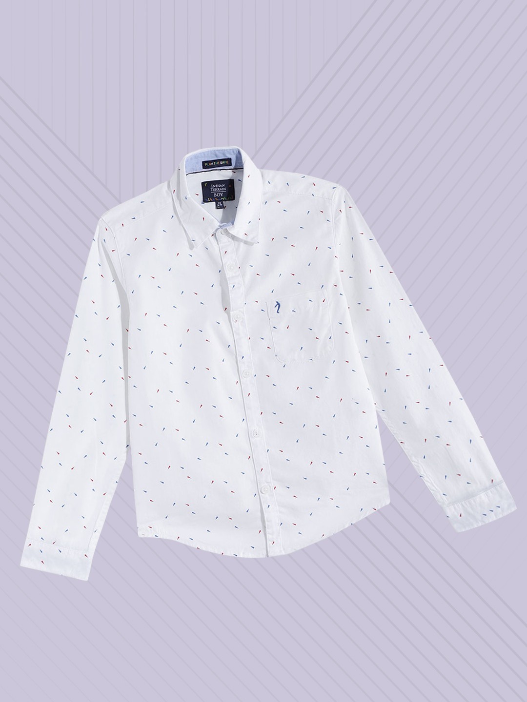 

Indian Terrain Boys White & Blue Printed Pure Cotton Casual Shirt