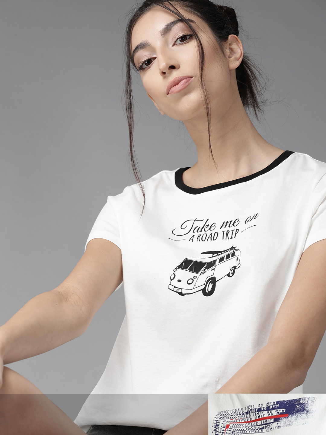 

Roadster Women Pack of 2 Pure Cotton Typography Print T-shirts, White