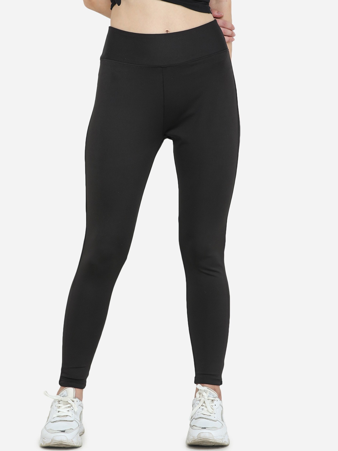 

DECHEN Women Black Solid Rapid Dry Ankle-Length Sports Tights
