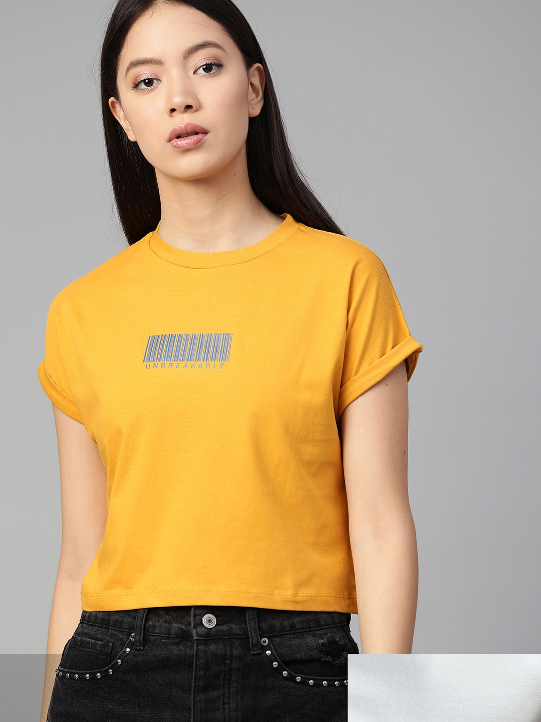 

Roadster Women Pack of 2 Printed Cotton T-shirt, Mustard
