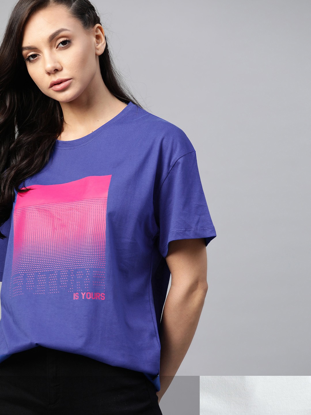 

Roadster Women Pack of 2 Printed Cotton T-shirt, Blue