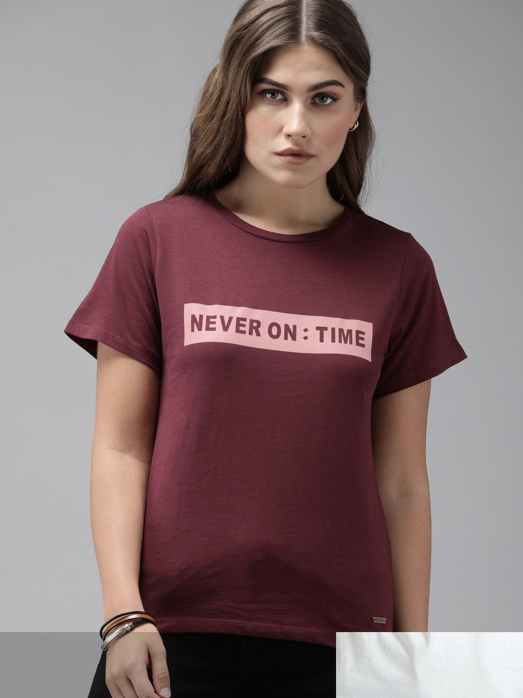 

Roadster Women Pack of 2 Printed Cotton T-shirt, Maroon